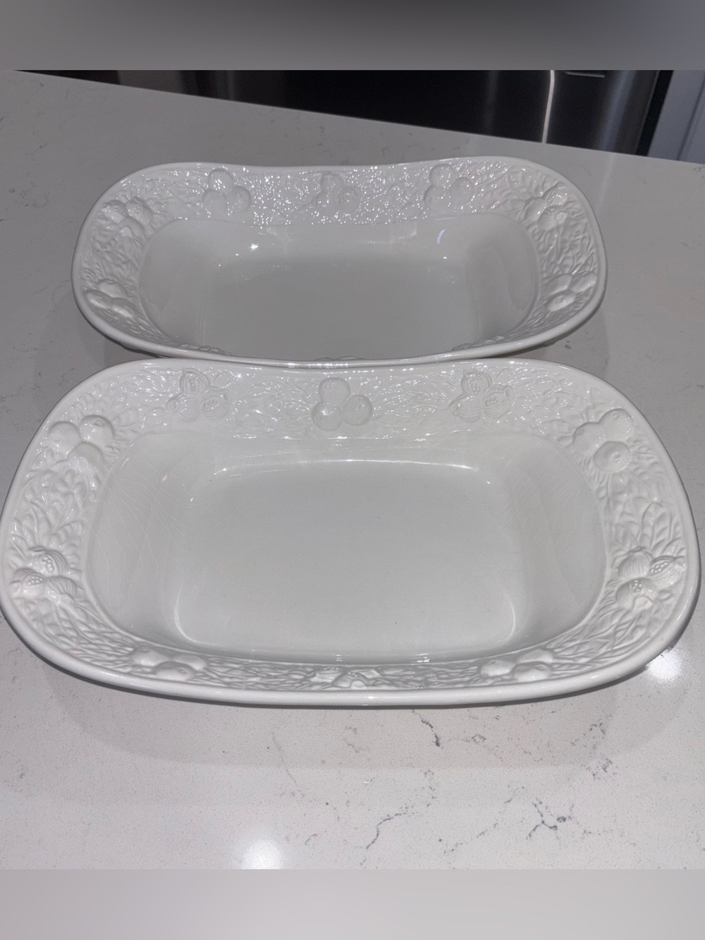 CWC White Embossed Fruit Ceramic Serving Bowls Set of 2 Made in Italy